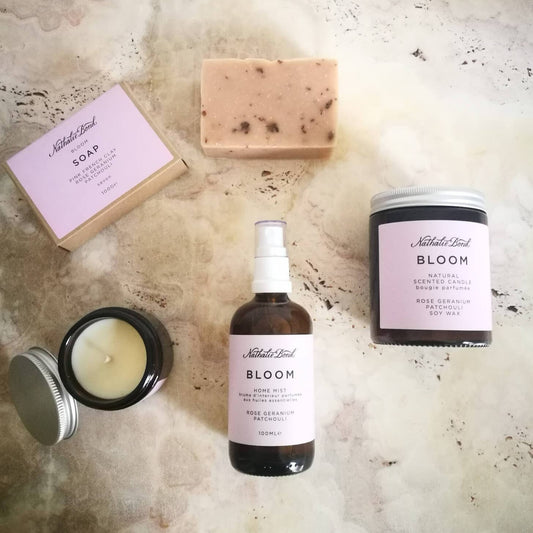 Kit rituel maison Bloom grand format. Rose géranium et Patchouli.